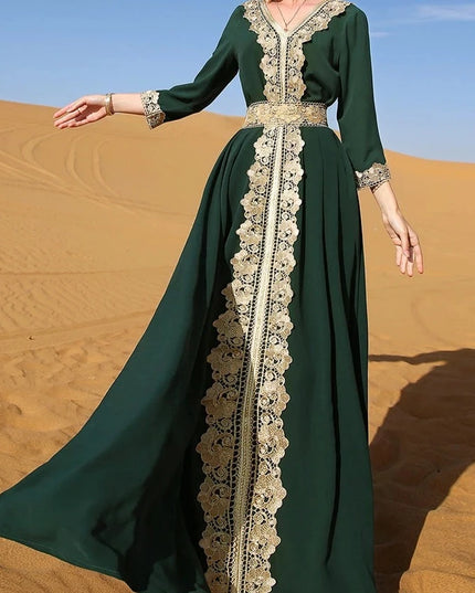 Dress Elegant Muslim Women Embroidery Lace Retro Fashion Abaya Party Long Dress Morocco Kaftan IslamClothing Dubai Turkey Robe