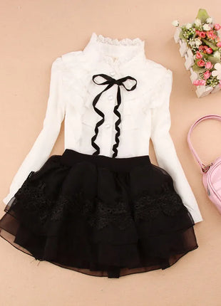 Kids Outfits Spring Fall Cotton Ruffles Blouses for Children Teenage School Girls Bow Pure White Shirts Toddler Long Sleeve Tops Baby Clothes