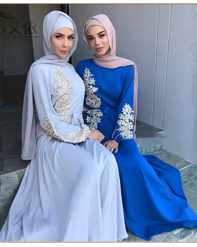 Abaya Embroidered Muslim Long Dress Women Pearls Kaftan Abayas Robe Femme Musulmane Dubai Hijab Vestido Islamic Clothing Abayat
