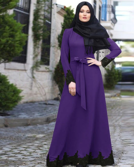 Dress Arab Dubai Muslim Dress Elegant Kaftan  Abaya Turkish Robes Long Sleeve Islamic Clothing with Belt