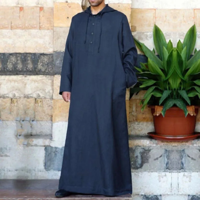 Jubbas Muslim Robes Men Clothing Kaftan Hooded Long Jubba Thobe Arab Turkish Abaya Islam Habit Musulman Homme Solid Color Ramadan Dress