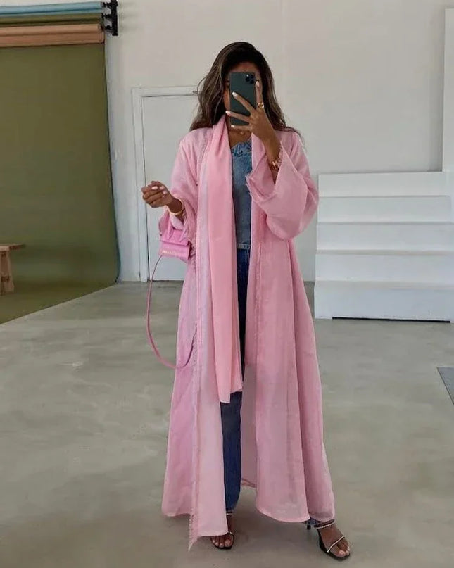 Abaya Women Pink Cotton Linen Cardigan Jalabiya Morocco Party Dresses Dubai Abayas Kaftan Vestidos Arab Long Robe