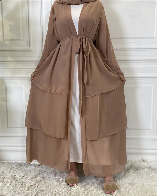 Abaya Chiffon Open Abaya Layered Women Kaftan Dubai Luxury Turkey Muslim Dress Islam Robe African Kimono Femme Clothing Caftan Fashion