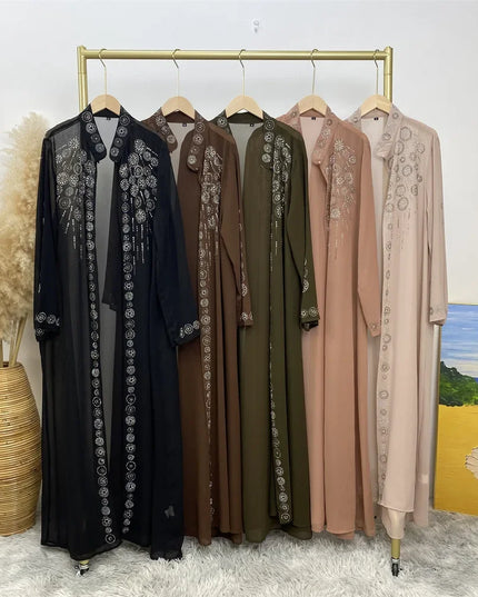 Abaya Cardigan Dress Diamond Open Dubai Abaya Kaftan Muslim Dresses for Women Casual Kimono Robe Femme Caftan Turkish Islamic Clothes