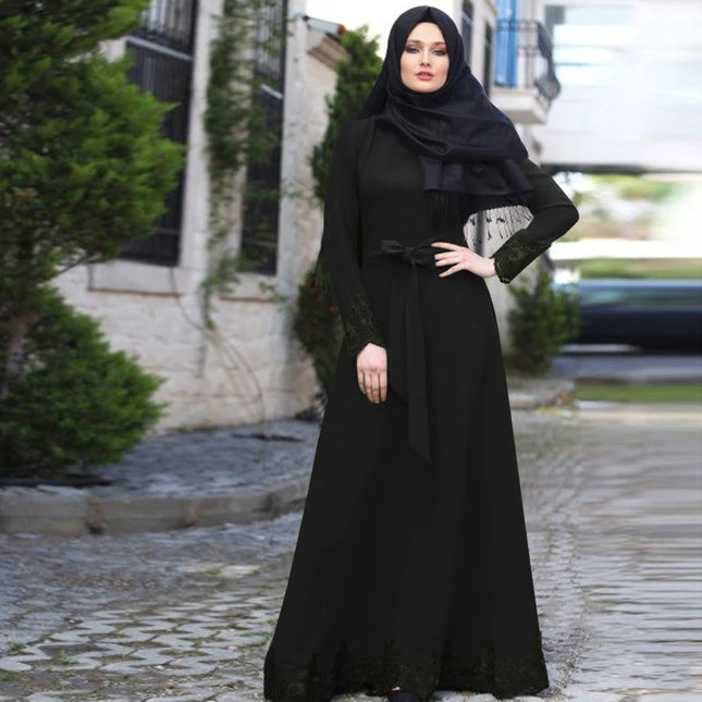 Dress Arab Dubai Muslim Dress Elegant Kaftan  Abaya Turkish Robes Long Sleeve Islamic Clothing with Belt