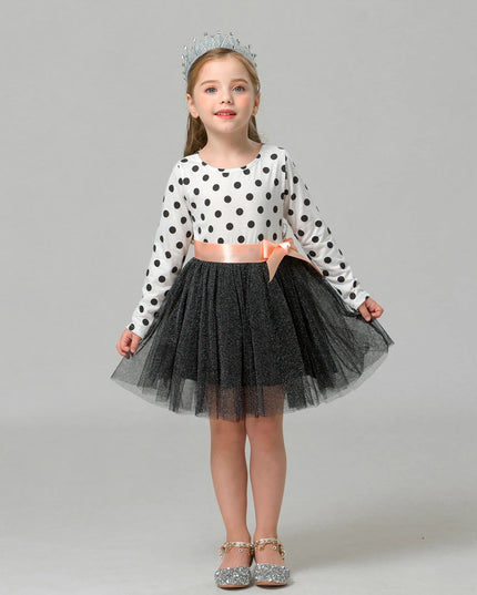 Babies outfit Long Sleeve Dress For Girl Polka Dot Bow Kid Clothes 2 3 4 5 6 Year Baby Tutu Birthday Outfit Party Wear Summer Dress Cloth