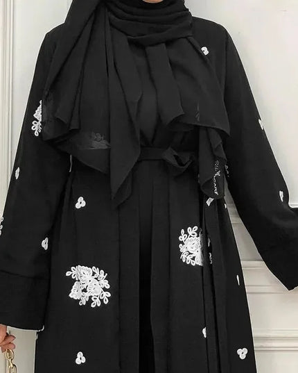 Abaya Women's Two Pieces Set Female Moroccan Kaftan Embroidered Chiffon Coat Muslim Set Dubai Abaya Turkey Women Abayas Islam Clothing