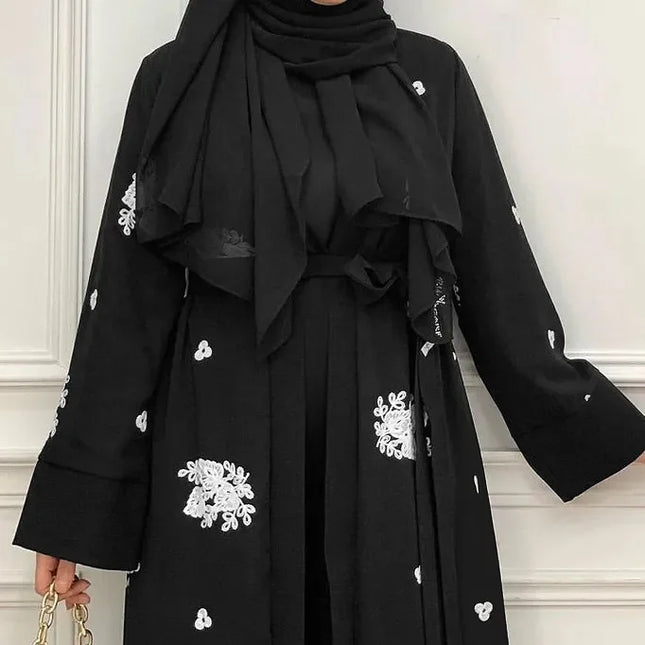 Abaya Women's Two Pieces Set Female Moroccan Kaftan Embroidered Chiffon Coat Muslim Set Dubai Abaya Turkey Women Abayas Islam Clothing