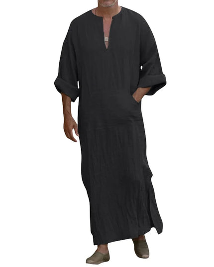 Jubbas Douhoow New Men Jubba Thobe Muslim Middle Eastern Round Neck Arabic Solid Colour Dubai Islamic Kaftan Men Abaya Robes 3XL