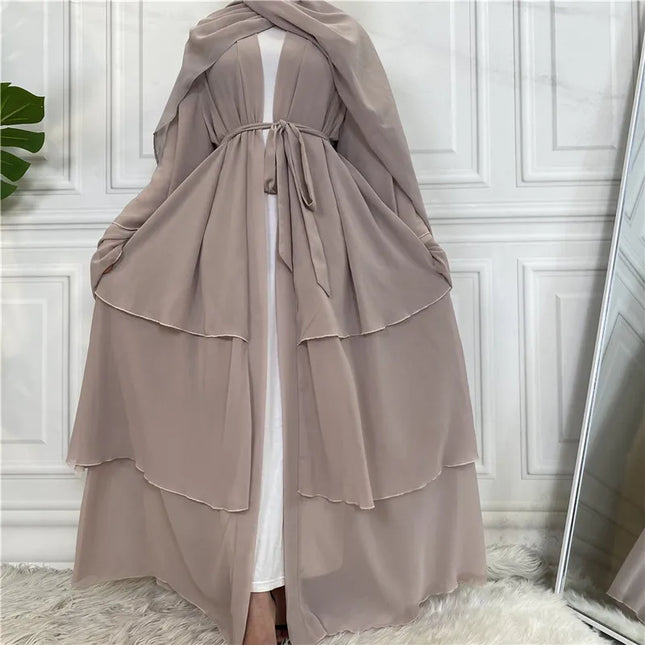 Abaya Chiffon Open Abaya Layered Women Kaftan Dubai Luxury Turkey Muslim Dress Islam Robe African Kimono Femme Clothing Caftan Fashion