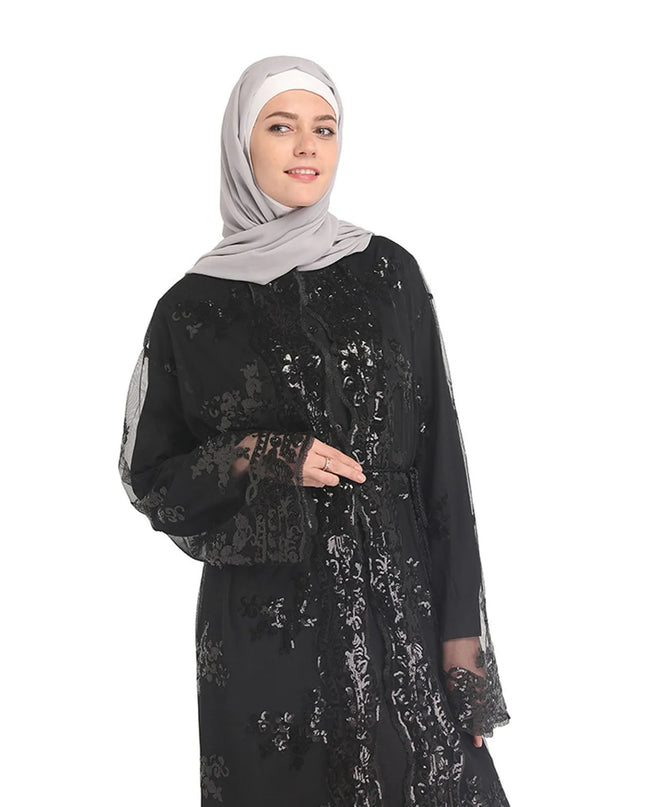 Dresses Floral Sequin Abaya Kimono Cardigan Hijab Muslim Dress Turkish Islamic Clothing Abayas For Women Dubai Kaftan Robe Islam Caftan