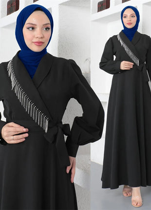 Dress Elegant Women Muslim Abaya Tassel Diamond Long Maxi Dresses Turkey Arab Islamic Kaftan Robe Evening Jalabiya Eid Party Vestidos