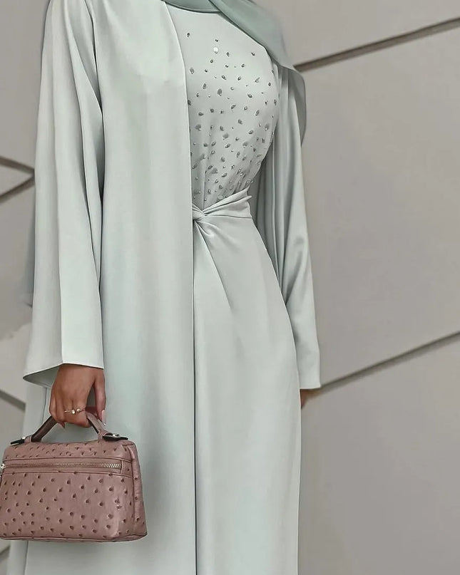 Dress New Spring Muslim Dress Abaya Sets Women 3 Piece Nida Beading A-line Maxi Kimono Jubah Robe Abayas Vestidos Islamic Clothing