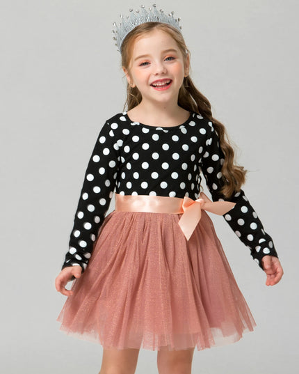 Babies outfit Long Sleeve Dress For Girl Polka Dot Bow Kid Clothes 2 3 4 5 6 Year Baby Tutu Birthday Outfit Party Wear Summer Dress Cloth