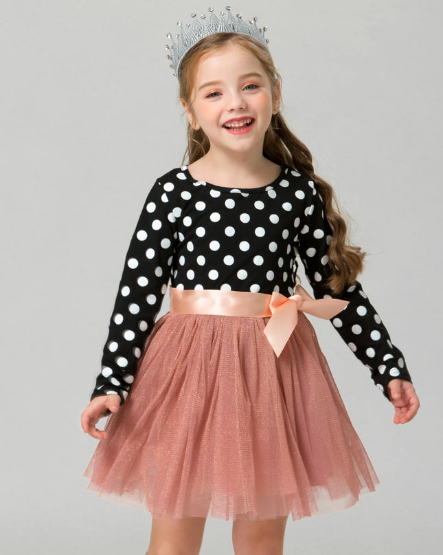 Babies outfit Long Sleeve Dress For Girl Polka Dot Bow Kid Clothes 2 3 4 5 6 Year Baby Tutu Birthday Outfit Party Wear Summer Dress Cloth