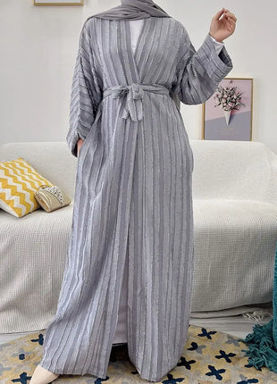Abaya Fashion Striple Stitch Muslim peignoir Robes syari Dubai female Abaya Muslim Dress with belt