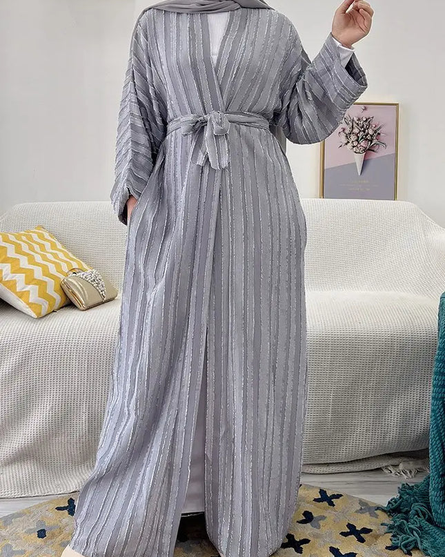 Abaya Fashion Striple Stitch Muslim peignoir Robes syari Dubai female Abaya Muslim Dress with belt