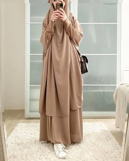 Jilbab-Prayer Outfit Ramadan Jilbab 2 Piece Abaya Khimar Set Muslim Women Prayer Garment Long Hijab Skirt Islamic Clothing Djellaba Dubai Niqab Burka