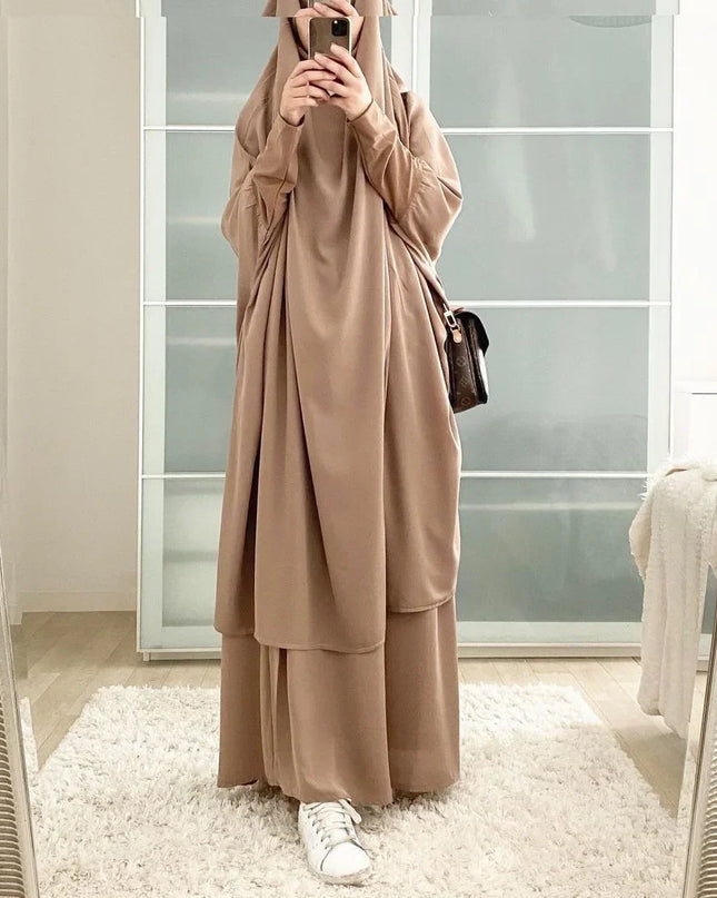 Jilbab-Prayer Outfit Ramadan Jilbab 2 Piece Abaya Khimar Set Muslim Women Prayer Garment Long Hijab Skirt Islamic Clothing Djellaba Dubai Niqab Burka