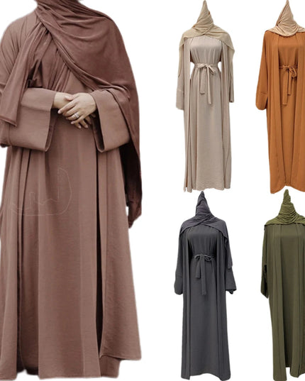 Abaya Set Muslim Hijab Dress Plain Eid Dubai Open Abayas for Women Turkey Inner Dresses African Islam Modest Outfits