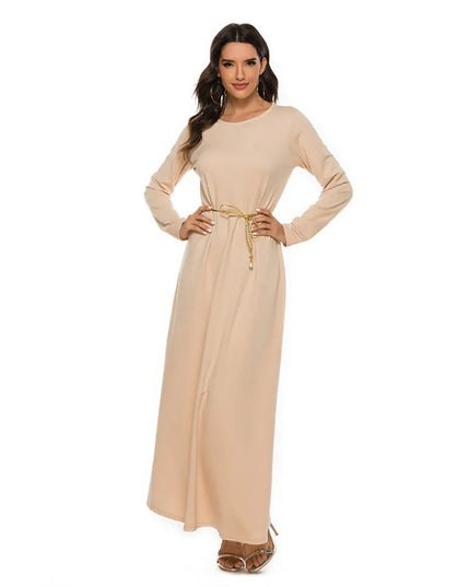 Women's Muslim Basic Liturgy  Abaya Long Sleeve Inner Cloth Round Neck Ladies Dress Middle Eastern Dubai Turkey Solid Daily Robe