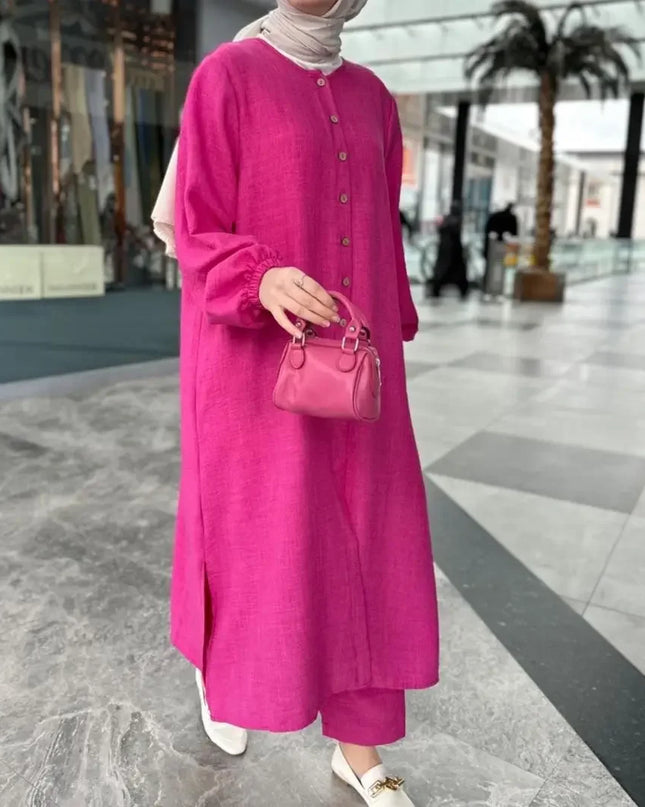 Two Piece Set Casual Muslim Set for Women  Caftan Muslim Dress Plus-size Autumn Loose Temperament Commuter Long 2-piece Set