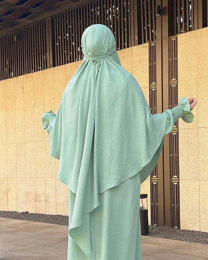 Jilbab-Prayer Outfit and Khimar Set Jilbab 2 Piece Ramadan Long Hijab Dress Muslim Prayer Clothes Jilbabs for Women Turkey Islam Dubai Outfit