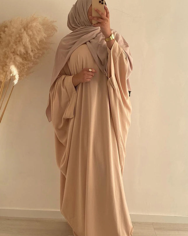 Jilbab-Prayer Dress Batwing Sleeves Islamic Abaya Dubai Turkish Muslim Jilbabs Ramadan Eid Hijabi Outfit Jilbeb Solid Color (No Scarf)