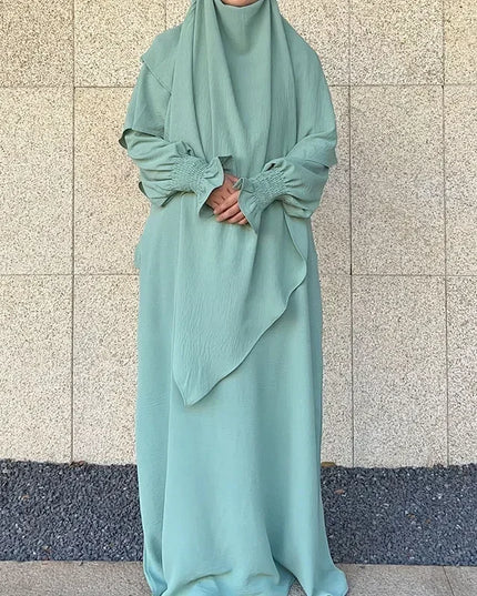 Jilbab-Prayer Outfit and Khimar Set Jilbab 2 Piece Ramadan Long Hijab Dress Muslim Prayer Clothes Jilbabs for Women Turkey Islam Dubai Outfit