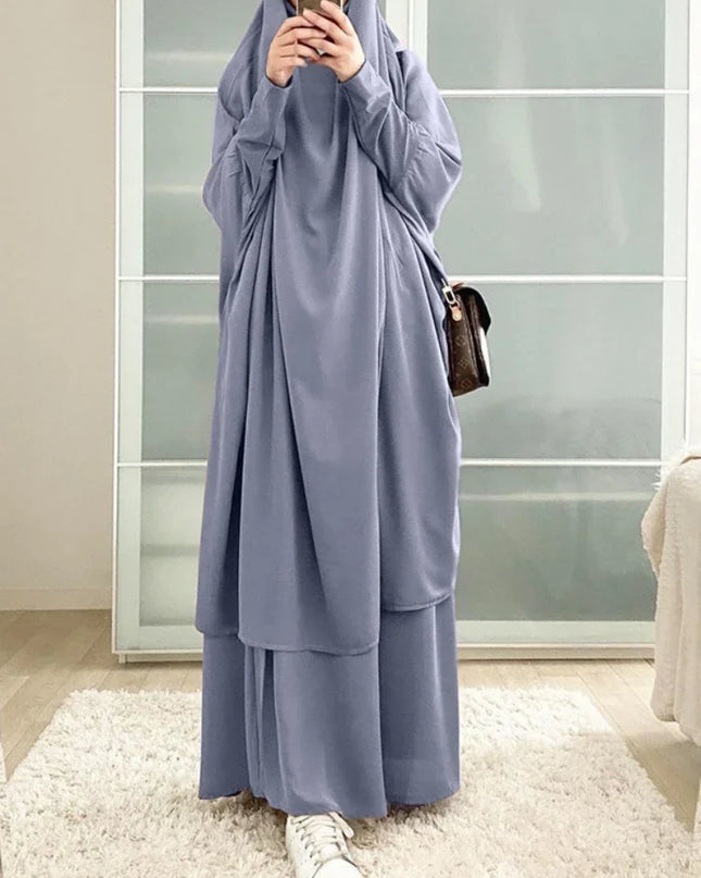 Jilbab-Prayer Outfit Ramadan Jilbab 2 Piece Abaya Khimar Set Muslim Women Prayer Garment Long Hijab Skirt Islamic Clothing Djellaba Dubai Niqab Burka