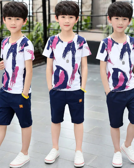 Kids outfits Boys Kids 2023 New summer outfits Cotton Teenage Boys Clothing casual Suit Children Short Sleeve Shirt Shorts Set 4 6 8 12 Years