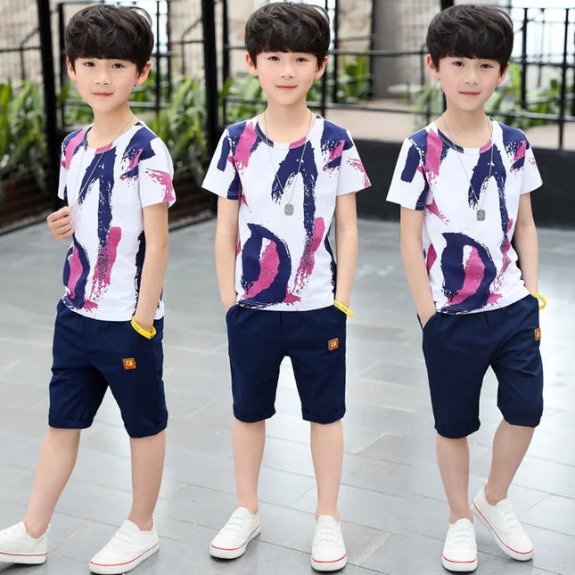 Kids outfits Boys Kids 2023 New summer outfits Cotton Teenage Boys Clothing casual Suit Children Short Sleeve Shirt Shorts Set 4 6 8 12 Years