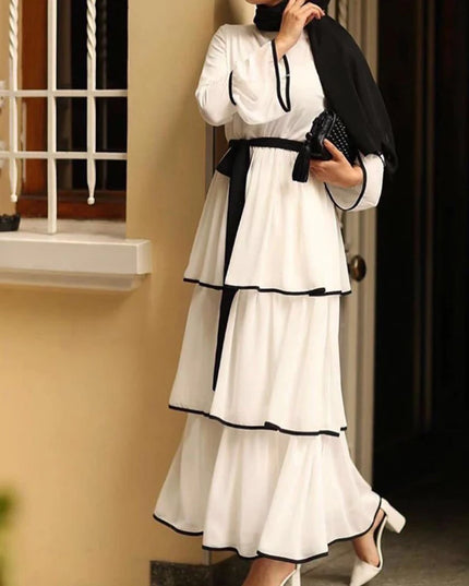 Dress Abaya Dubai Turkey Muslim Kaftan Caftan Chiffon Islamic Clothing For Women Musulmane Ramadan Layered Round Neck Robe