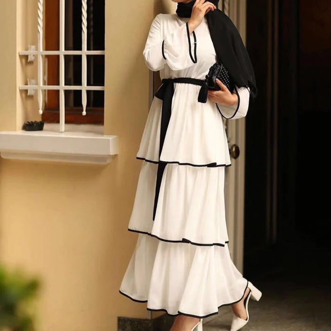 Dress Abaya Dubai Turkey Muslim Kaftan Caftan Chiffon Islamic Clothing For Women Musulmane Ramadan Layered Round Neck Robe