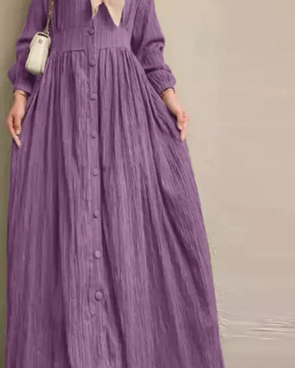 Dress-Women Vintage Long Sleeve Muslim Maxi Dress 2023 Autumn Elegant Casual Buttons Down Sundress Dubai Islamic Clothing Abaya