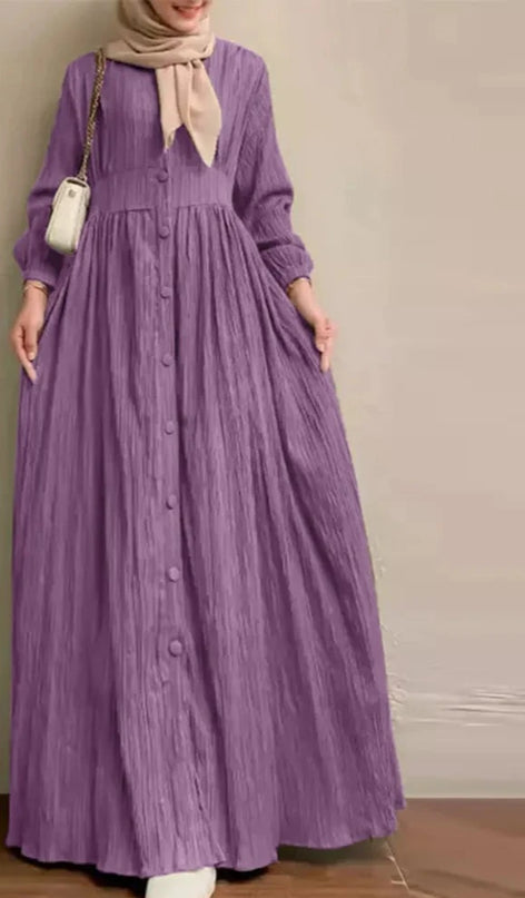 Dress-Women Vintage Long Sleeve Muslim Maxi Dress 2023 Autumn Elegant Casual Buttons Down Sundress Dubai Islamic Clothing Abaya