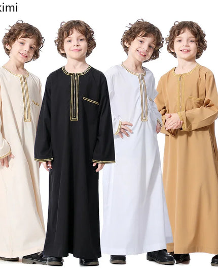 Kids Outfits New2024 Dubai Arab Muslim Kids Boys Clothes Abaya Caftan Robes Islamic Ramadan Clothing Oman Arabic Qatar Child Kaftans Costumes