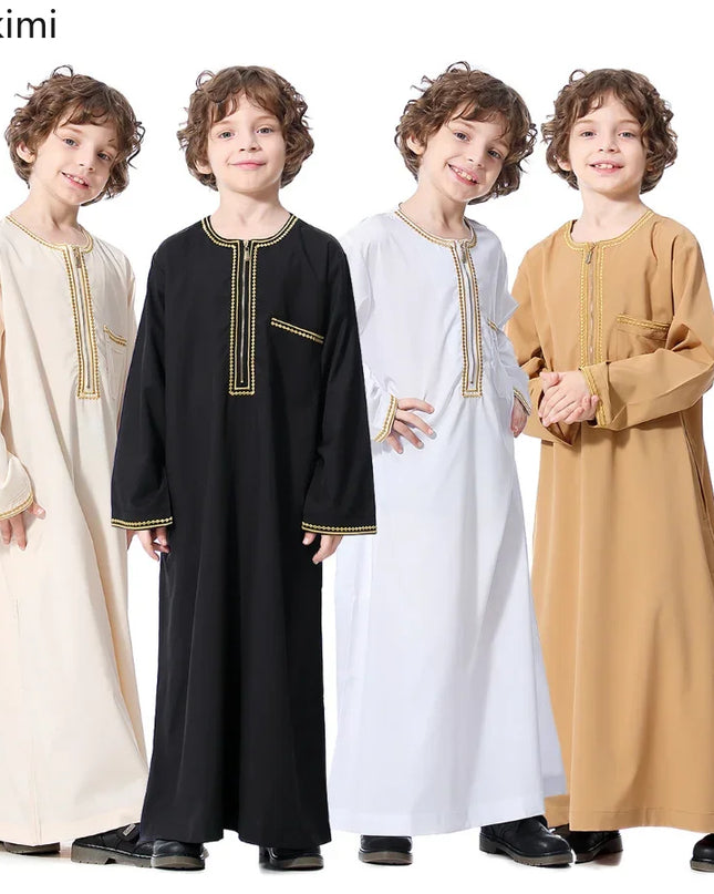 Kids Outfits New2024 Dubai Arab Muslim Kids Boys Clothes Abaya Caftan Robes Islamic Ramadan Clothing Oman Arabic Qatar Child Kaftans Costumes