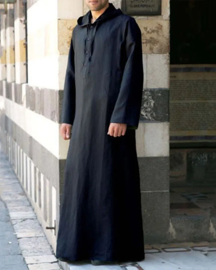 Jubbas Muslim Robes Men Clothing Kaftan Hooded Long Jubba Thobe Arab Turkish Abaya Islam Habit Musulman Homme Solid Color Ramadan Dress