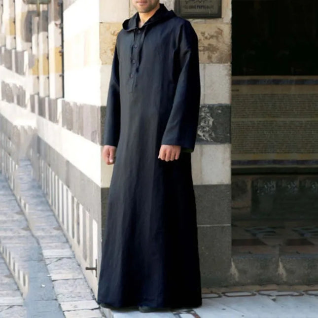 Jubbas Muslim Robes Men Clothing Kaftan Hooded Long Jubba Thobe Arab Turkish Abaya Islam Habit Musulman Homme Solid Color Ramadan Dress