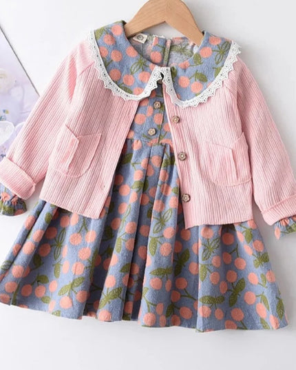 Babies Outfits Bear Leader Girls Flowers Party Dress 2023 New Autumn Children Casual Costumes Kids Floral Vestidos Retro Todderl Baby Outfits