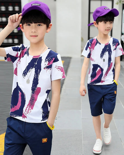 Kids outfits Boys Kids 2023 New summer outfits Cotton Teenage Boys Clothing casual Suit Children Short Sleeve Shirt Shorts Set 4 6 8 12 Years