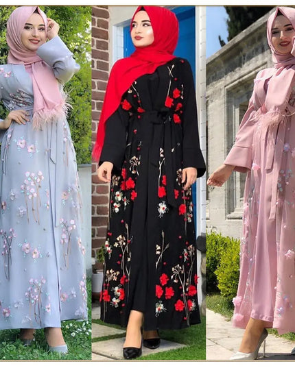 Dress Floral Abaya Dubai Kimono Muslim Hijab Dress Abayas For Women Kaftan Caftan Marocain Prayer Turkish Islamic Clothing Robe Femme