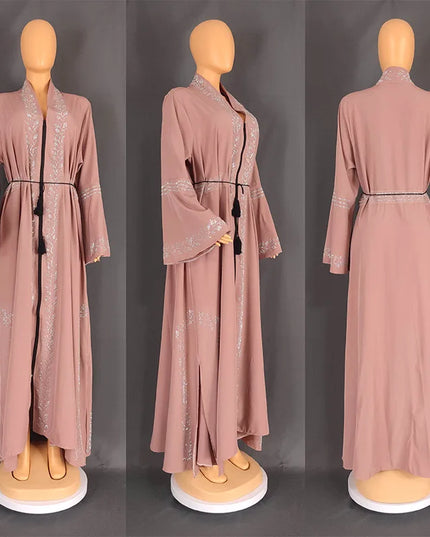 Dress - Open Abaya Dubai Kaftan Muslim Cardigan Abayas Dresses for Women 2023 Casual Kimono Robe Femme Caftan Turkish Islamic Clothes