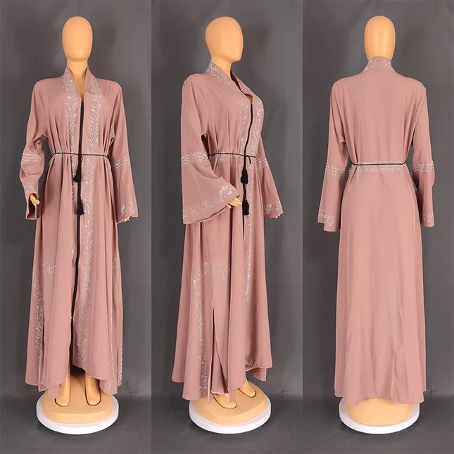 Dress - Open Abaya Dubai Kaftan Muslim Cardigan Abayas Dresses for Women 2023 Casual Kimono Robe Femme Caftan Turkish Islamic Clothes