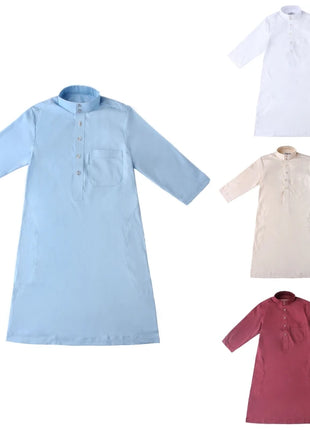 Kids Outfit Teenagers Muslim Clothing Middle East Abaya Thobe Long Sleeves Stand Collar Muslim Kaftan Boy Robe Children Caftan