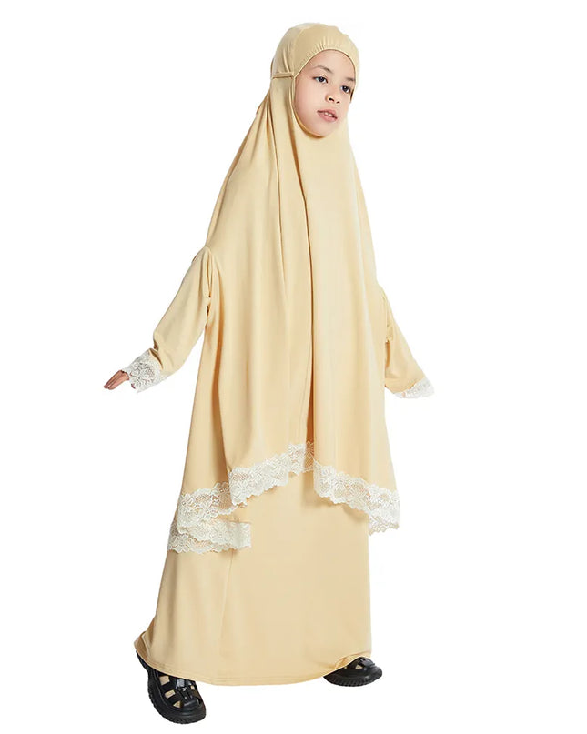 Kids Outfits Muslim Kids Girls Hijab Dress Overhead Eid Ramadan Khimar Skirt Prayer Garment Islam Caftan Burqa Abaya Robe Kaftan Hooded Gown