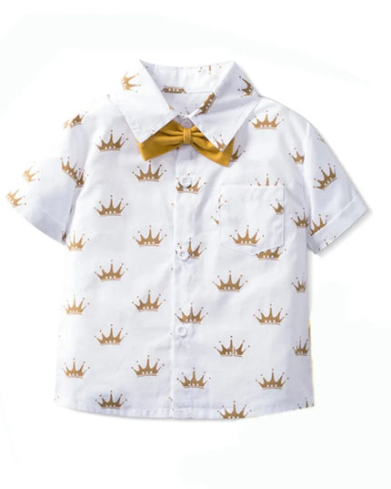 Babies outfits Boys Sets Clothing Summer Crown Print Polo T-Shirt White Shorts Yellow Bowtie Children's Clothing For Boy Kids Clothes Boys