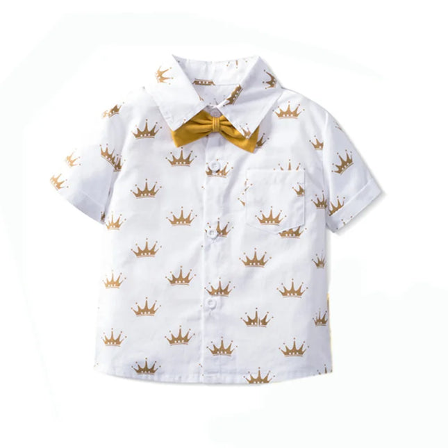 Babies outfits Boys Sets Clothing Summer Crown Print Polo T-Shirt White Shorts Yellow Bowtie Children's Clothing For Boy Kids Clothes Boys