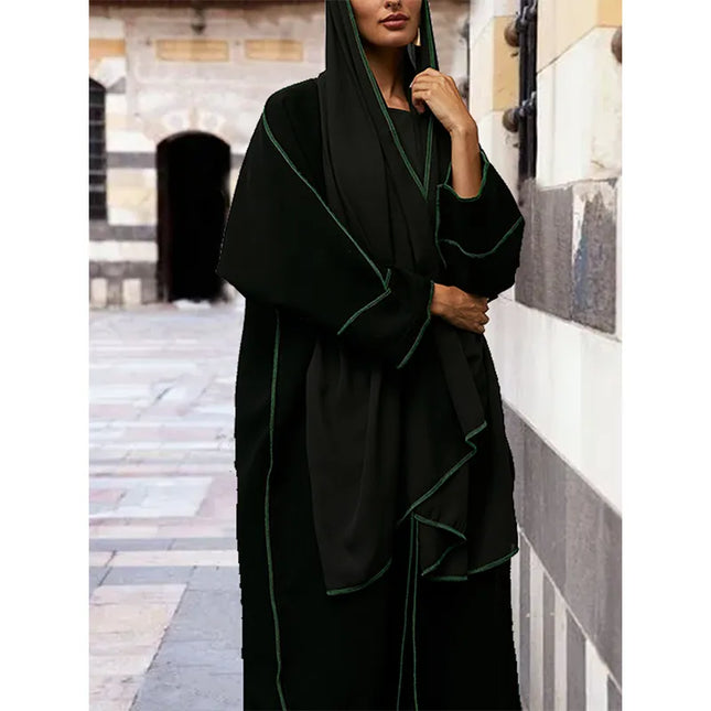 Dress Ramadan Muslim Open Abaya for Women Dubai Long Dress Four Pieces Muslim Sets Turkey Islamic Stitching Abayas with Belt Hijab